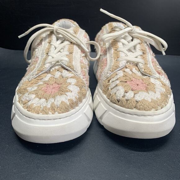 Free People Crochet Platform Sneakers Women's Size 40 US 9 Cream Beige Pink - Picture 3 of 14